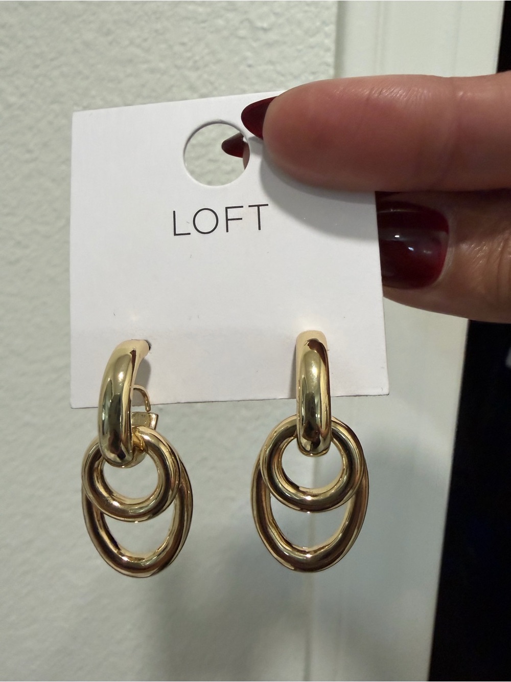 NWT LOFT Gold Double Hoop Drop Earrings